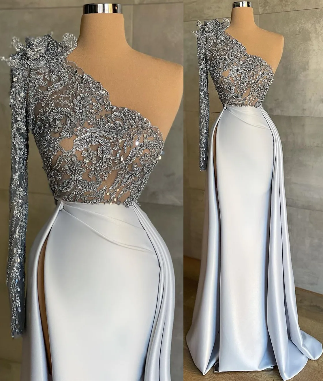 2022 Plus Storlek Arabisk Aso Ebi Lyxig Lace Beaded Prom Klänningar Sluta Satin Sexig Kväll Formell Party Andra Receptionen Födelsedag Engagemang Kappor Klänning ZJ406