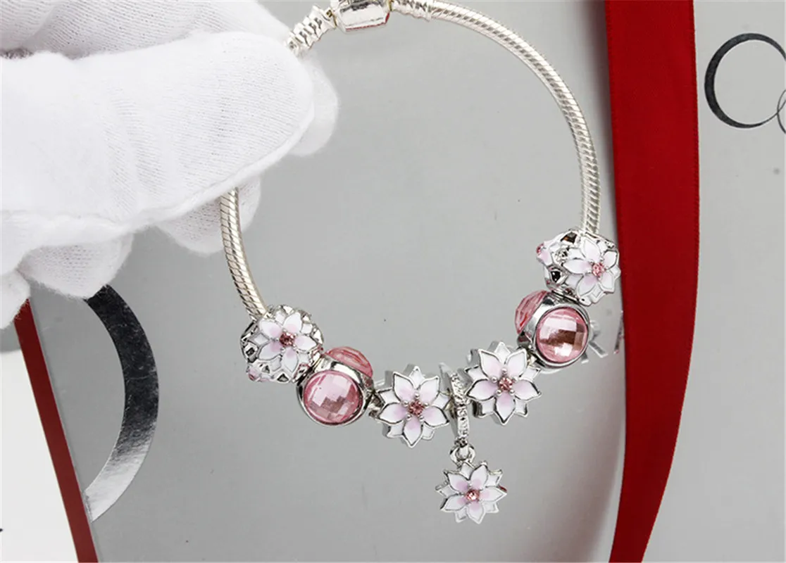 Goccia di olio fiore decorazione a mano accessori fai da te lega magnolia braccialetto fata data festa braccialetti con ciondoli regalo di compleanno per ragazza262M