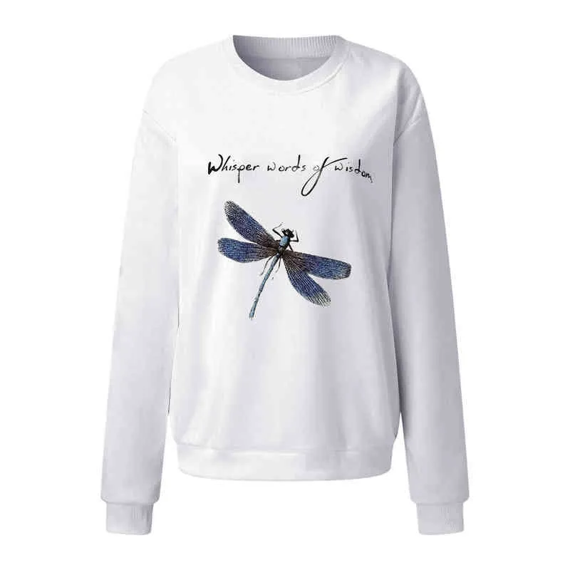 Dragonfly Print Sweatshirts Lange Mouwen Dieptepunt Verdikking Vrouwelijke Sweatshirt Casual Koreaanse Stijl Meisje Blouse Trui