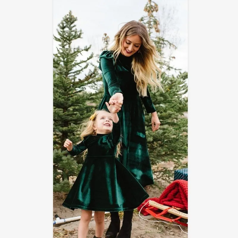 Chritsmas Madre Hija Vestidos Ropa De Terciopelo Navidad Familia