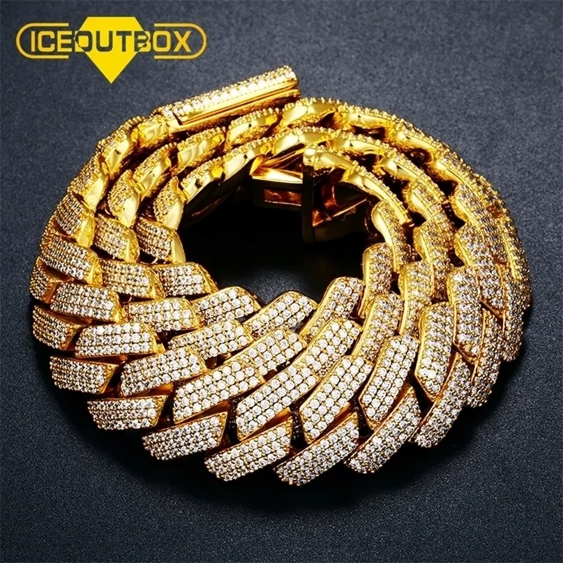 Iceoutbox 20 мм тяжелый 3 ряда хрусталь Miami est Box Clasp Cuban Link Change Chubic Zircon ожерелье Choker Bling Hip Hop ювелирные изделия 220212