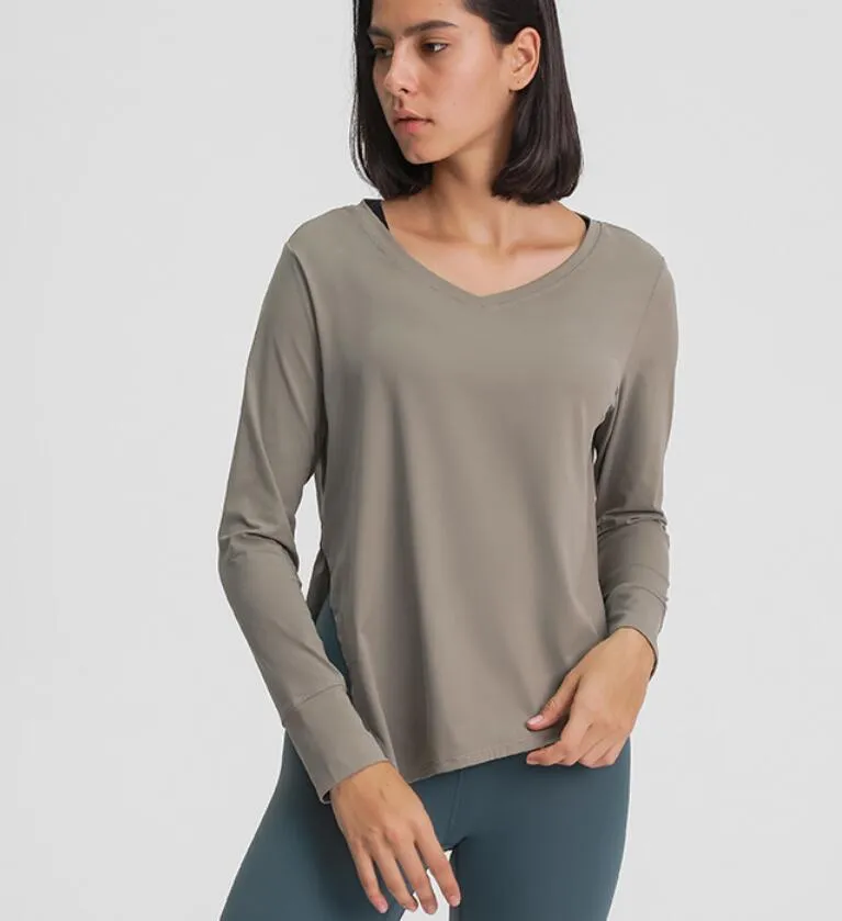 L-31 Femmes Simple Loisirs Loose Fit Yoga Tops Running Sports Chemises À Manches Longues Taille Ouverte Couture À Séchage Rapide Respirant Nude Yoga Vêtements