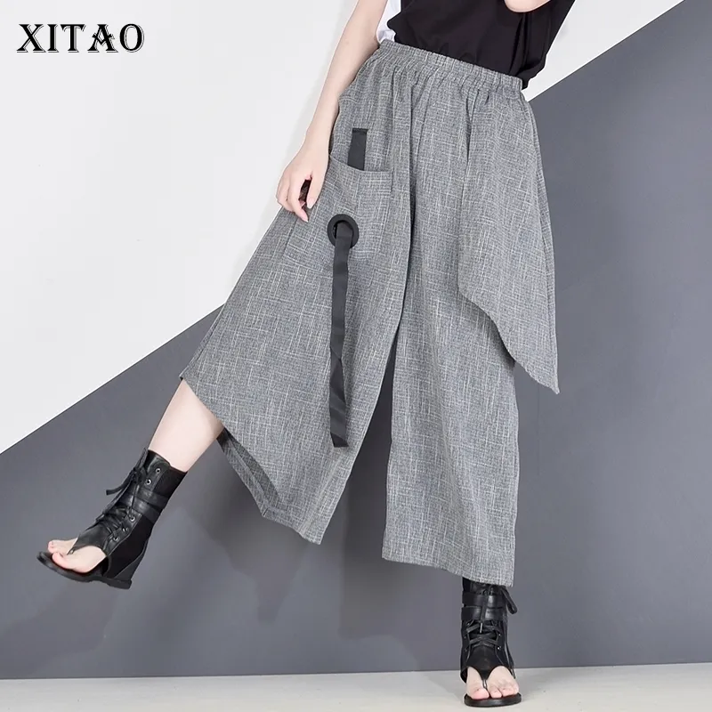 XITAO taille haute Patchwork Hit couleur pantalon femmes vêtements été automne mode taille élastique décontracté large jambe pantalon XJ4619 201106