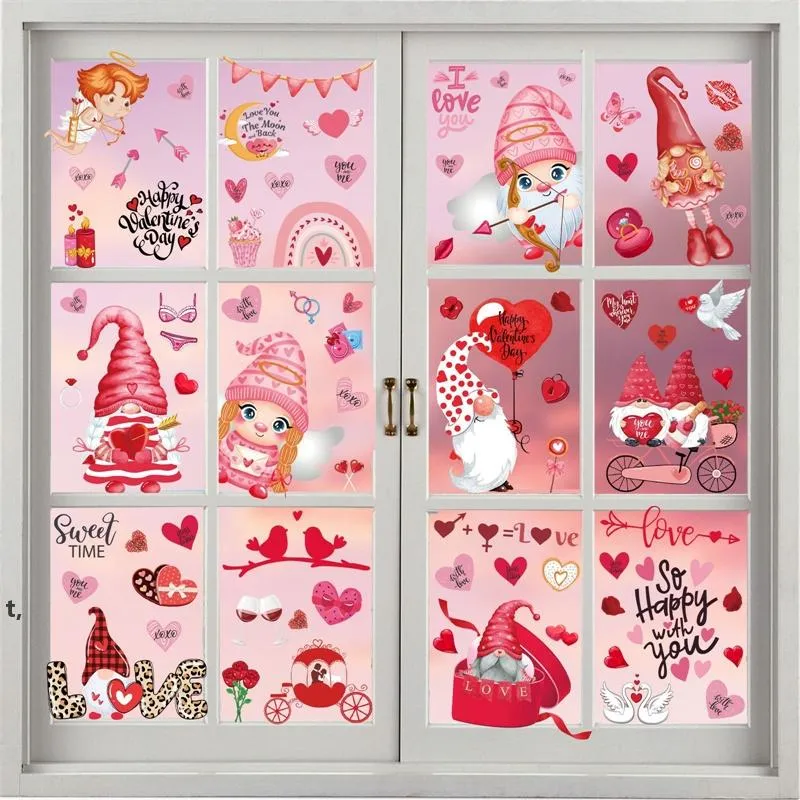 Valentine's Day Window Clings Decorations 9 Sheets/Set Removable Vinyl Sticker Decals for Home Wedding Anniversary Decoration CCA11764