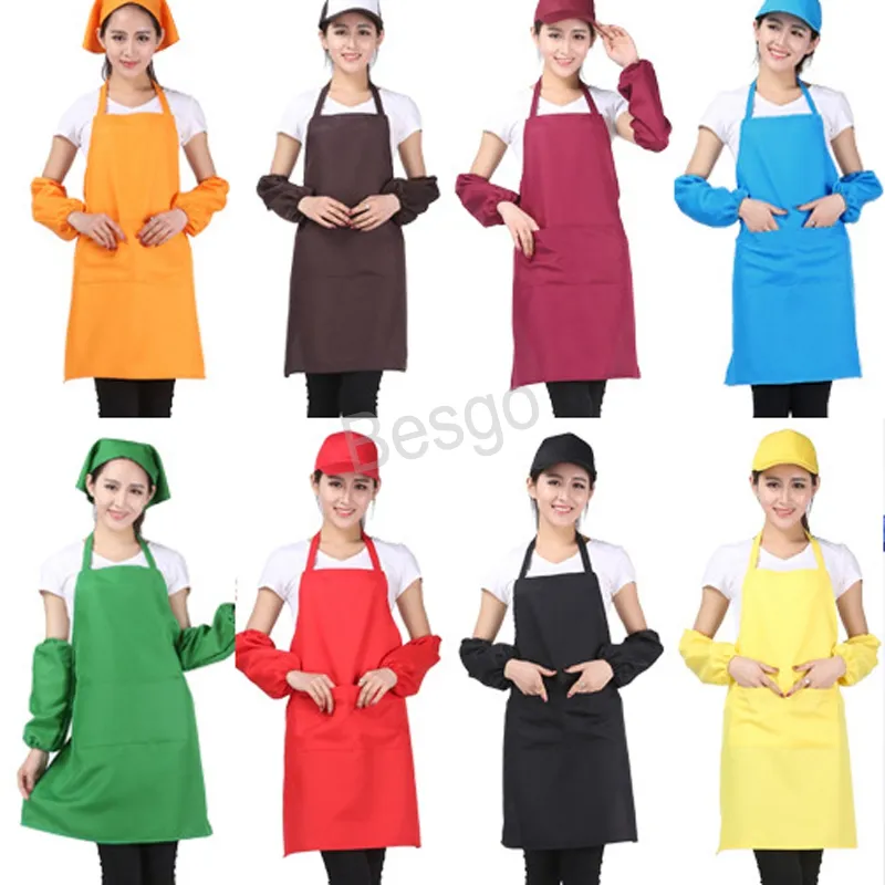 Pocket Craft Cooking Baking Aprons Household Adult Art Painting Solid Colors Apron Kitchen Dining Bib Customizable BH2950 TQQ