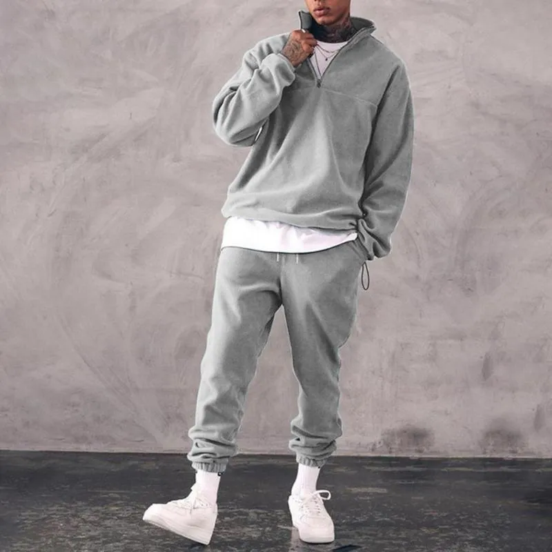 Vīriešu Tracuits 2 gabali siltas, vienkrāsainas vīriešu Tracuit komplekts rudens/ziemas modes sporta uzvalkam, statīva apkakle, sabiezē_voghion.com