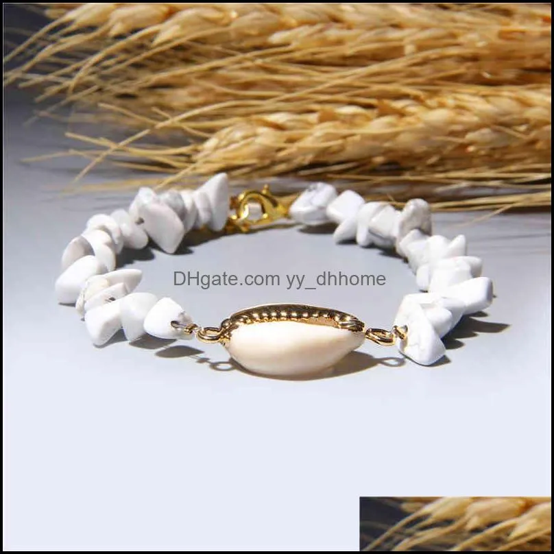 Shell Charm Amethysts Bracelets Quartzs Reiki Metion Metal Chain Natural Stone Chips Bangl For Women Girl Jewelry