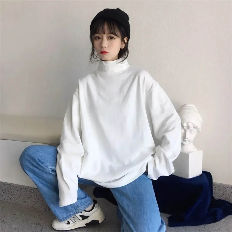 Autumn Women Pullover Tops Female Knitted Sweaters Solid Concise Turtleneck Elasticity Elegant Office Lady Casual All Match 220226