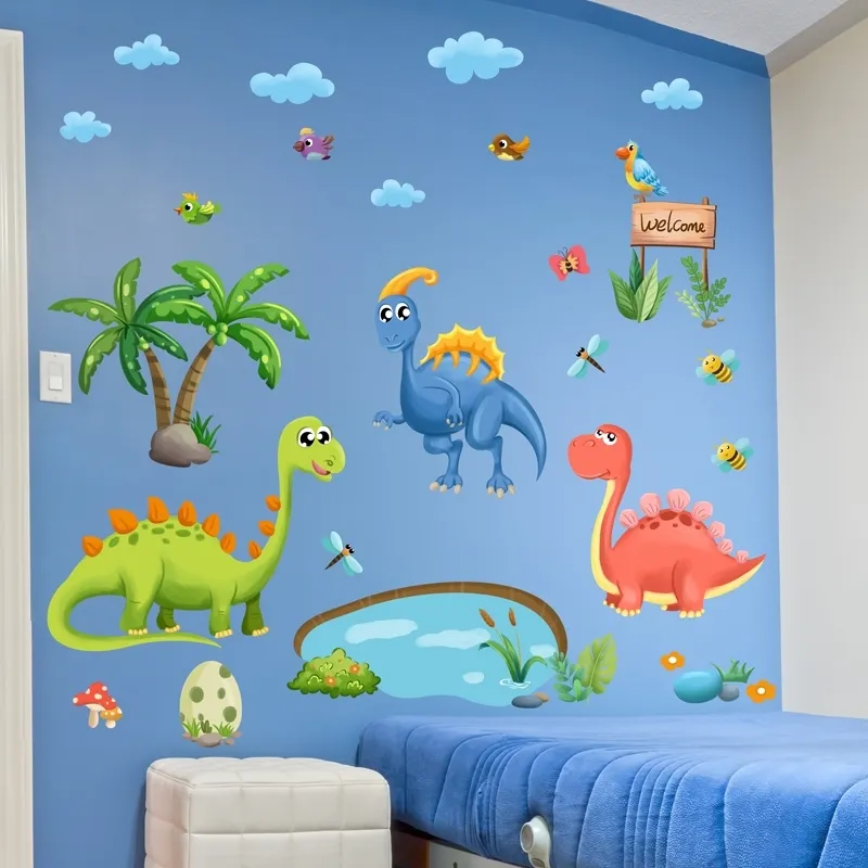 [SHIJUEHEZI] Dinosauri Animali Adesivi murali FAI DA TE Cartone animato Uccelli Albero Decalcomanie murali per camera dei bambini Camera da letto per bambini Decorazione domestica 201130