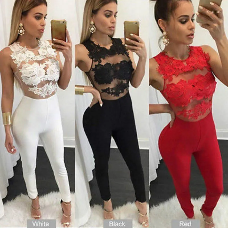 Dames Jumpsuits Rompertjes Groothandel- Sexy Dames Dames Mesh Lace Clubwear Playsuit Bodycon Party Jumpsuit Bodysuit Broek Summer Dames