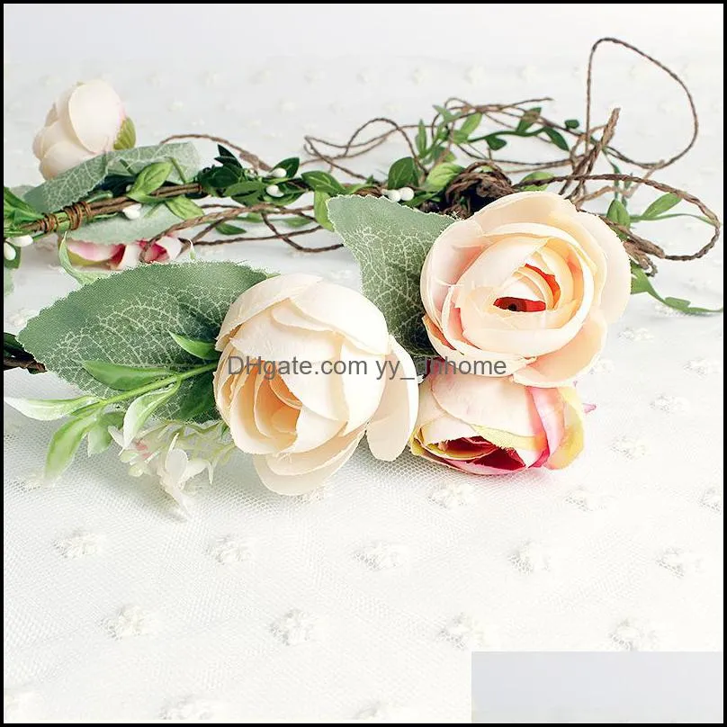 Rosa Flower Wreath Wedding Bridal Artificial Flower Head Tiara Crown For Hair Floral headband Woman Hair Accessories