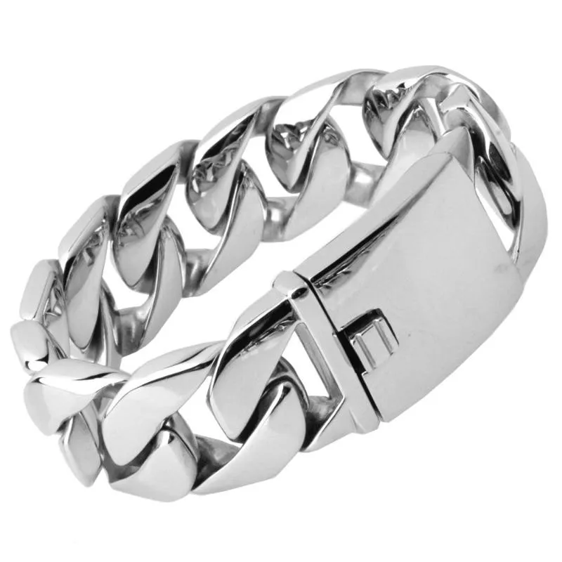 26mm 31mm stark silverfärg Tung rostfritt stål Kubansk Curb Chain Mens Armband Wristband 8.5 "eller 9" Välj coola smycken