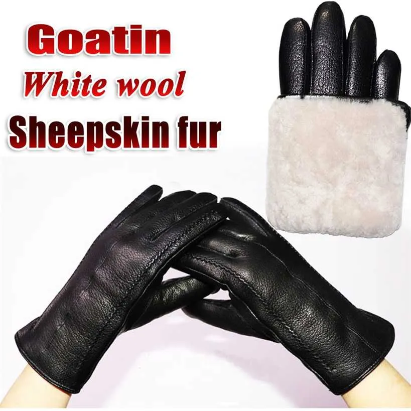 Deerskin Mönster GOATSKIN GLOVE'S Läder Real Wool Fårskinn Vintervärme förtjockad päls integrerad 220113