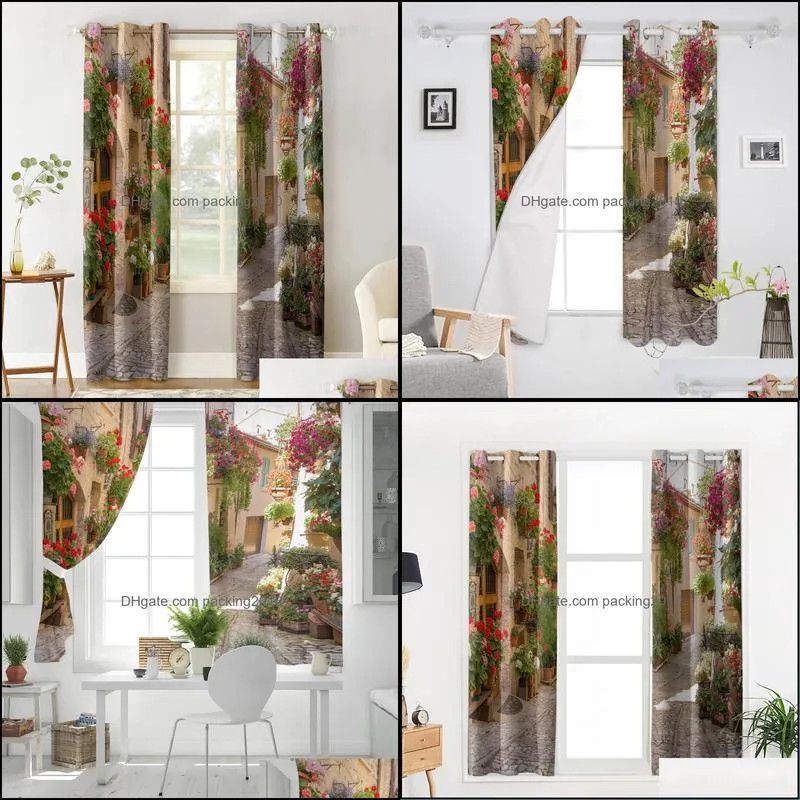 Curtain & Drapes Spello Town Flower Street Living Room Bedroom Large Window Curtains Balcony Outdoor Gazebo Hanging