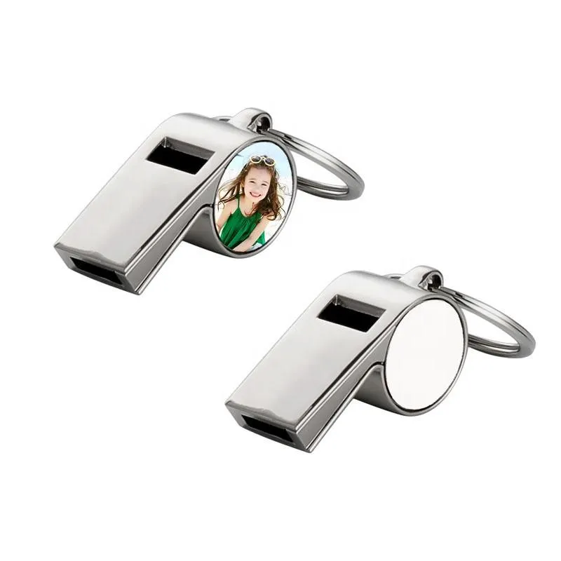 Sublimation Blank Whistle Keychain Favor Zinc Alloy DIY Name Keyring Double-sided Heat Transfer Coating Pendant