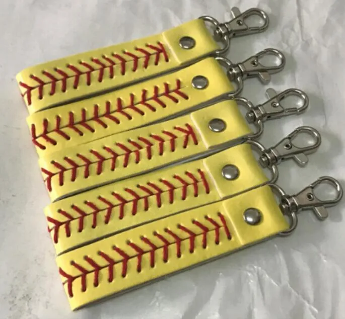 Läder Sport Tillbehör Baseball Keychain Softball Baseball Sport Rope Lanyard Halsband Keychain för ID-kort Mobiltelefon