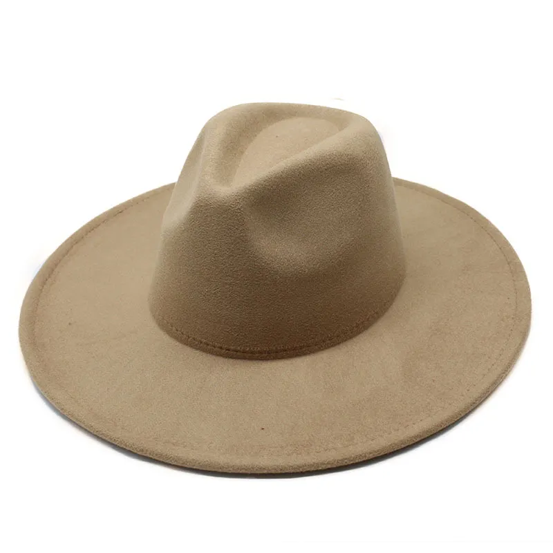 9.5cm duże szerokie rondo kapelusze Fedora kobiety duży filcowy kapelusz mężczyźni Jazz cylinder mężczyzna czapka Panama kobieta mężczyzna czapki moda zimowa akcesoria hurtownia 26 kolorów