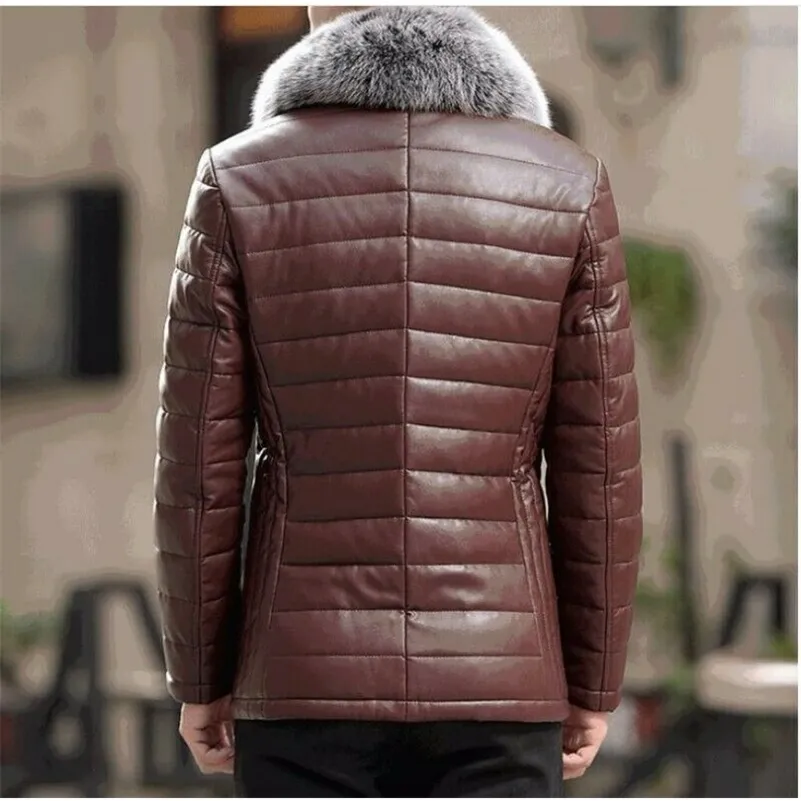 Jaqueta de couro masculina eiderdown puffer fox gola grossa inverno quente desgaste XY-003 201103