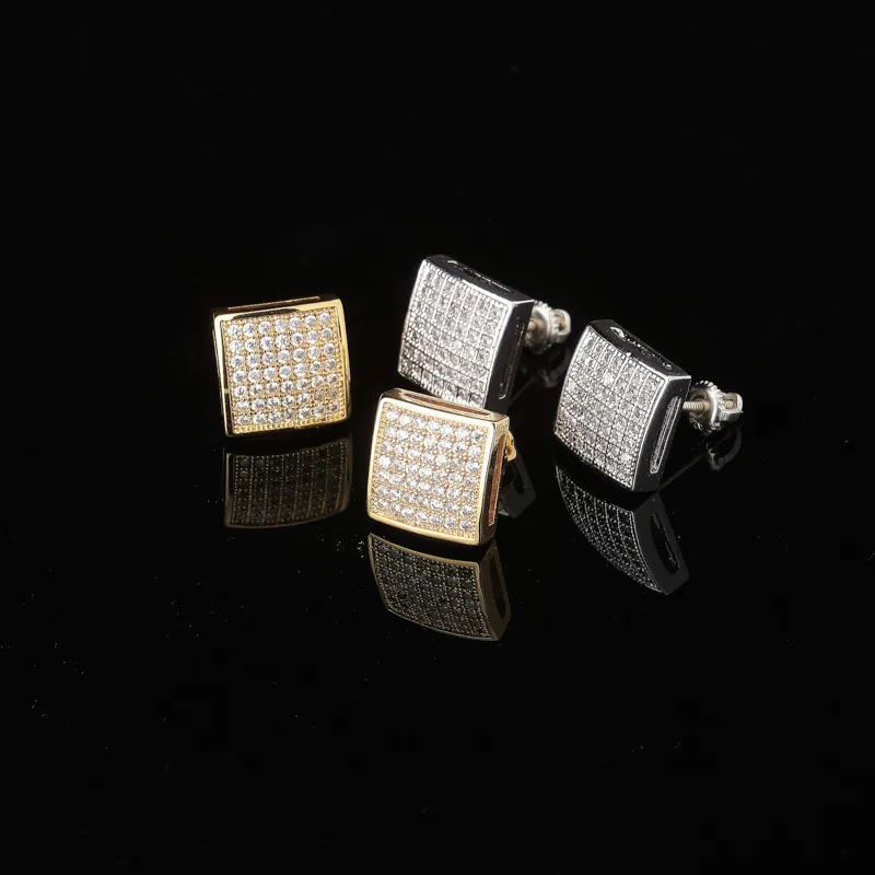 18k Real Gold Hiphop CZ Zircon Square Stud ￶rh￤ngen 0,7-1,6 cm f￶r m￤n Kvinnor och flickor g￥vor ￖrh￤ngen Punk Rock Rapper Jewelry 644 K2 Fashion