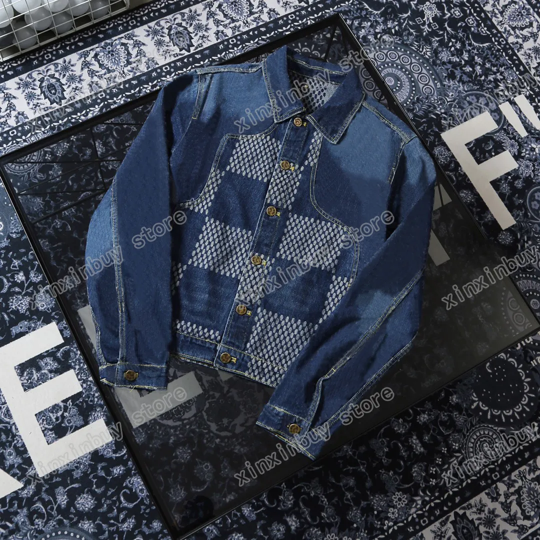 22SS Mężczyźni Kobiety Designers Kurtki Denim Płaszcz Plaid Jacquard Letters Lapel Neck Paryż Moda Streetwear Black Blue XS-L