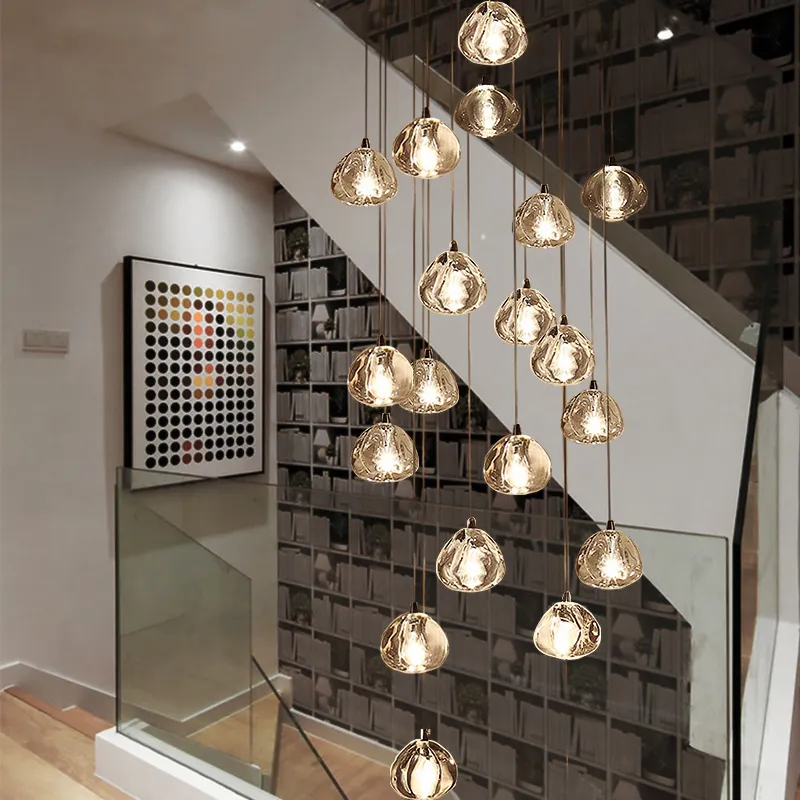 Modern Chandeliers Crystal Ball LED Stair Chandelier for Living Room Loft Kitchen