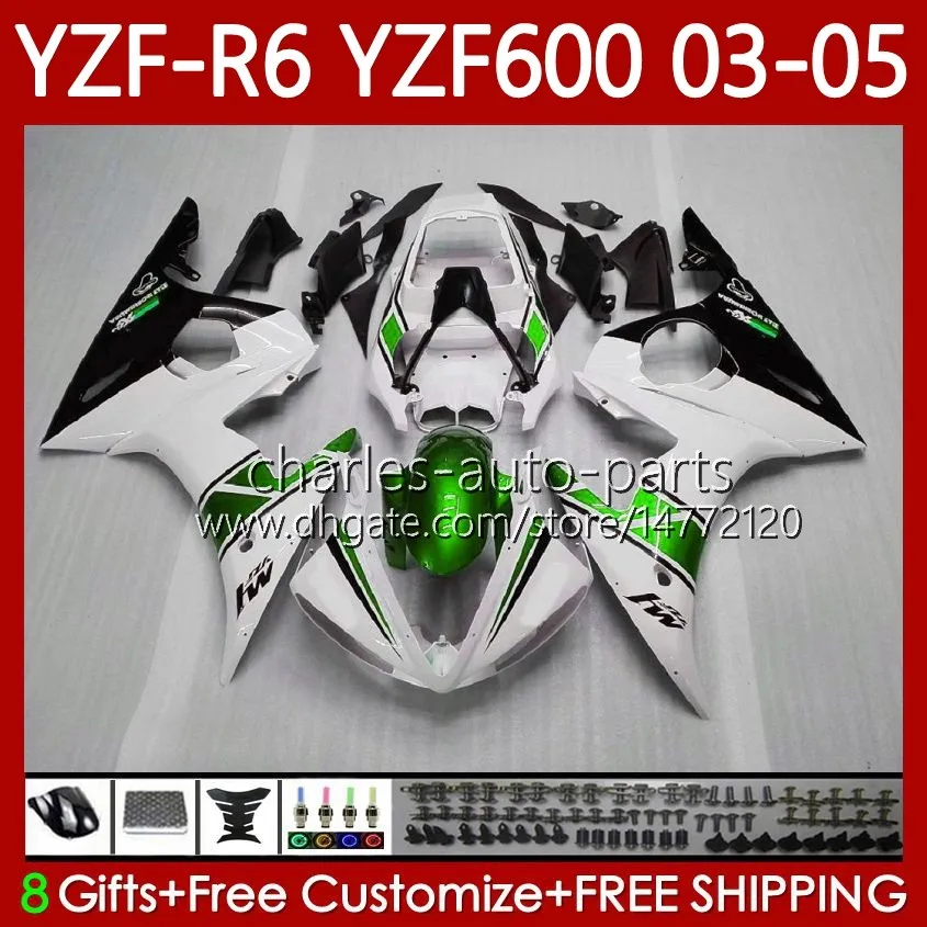 바디 키트 Yamaha Yzf-R6 Yzf600 YZF R6 600CC 2003-2005 Cowling 95no.202 YZF R 6 YZFR6 03 04 05 Bodywork YZF-600 600 CC 2003 2004 2005 그린 블크 화이트 오토바이 페어링