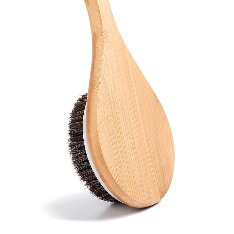 Bath Brushes Horse hair Body Brush Home Bathroom Long Bamboo Handle For Dry Skin Shower RH1094