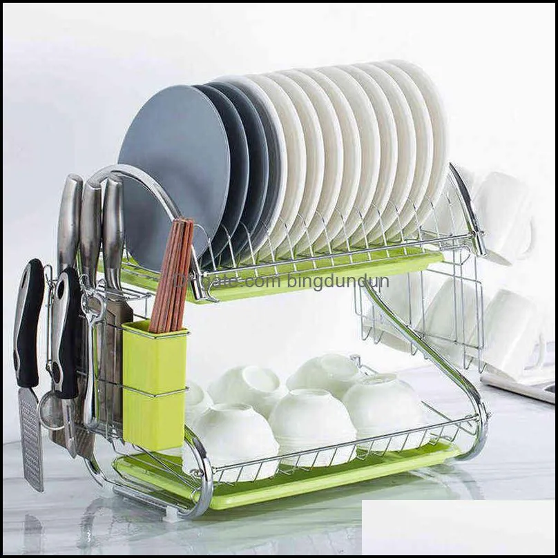 Large Dish Drying Rack Cup Drainer 2-Tier Strainer Holder Tray Stainless Steel Kitchen Accessories organizador de cocina 220118