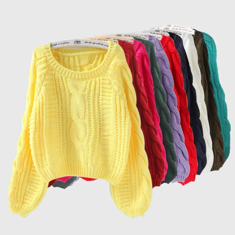 Femmes Tirez les chandails du col de col Jaure 2019 Pull jaune Pull Jumper Candy Couleur Harajuku Chic Short Teled Girl1