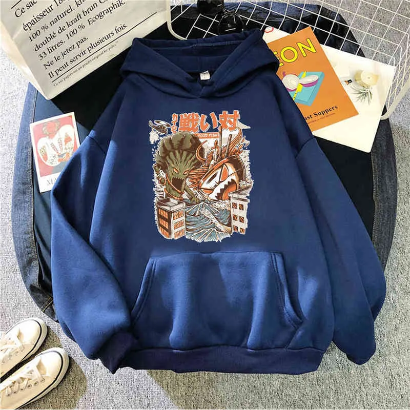 Ukiyoe japan anime print hoodies man hajuku fleece oversize hooded kläder mens mode tecknad hoody punk hip hop sweatshirts h1227