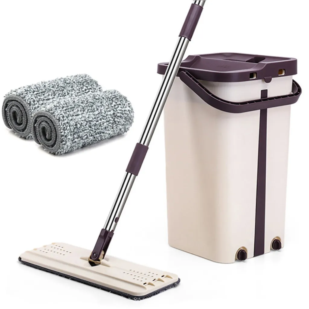 Useful Double Sided Non Hand Flat Wooden Dust Push Home Floor Mop Set Washing Cleaning Mops T200703