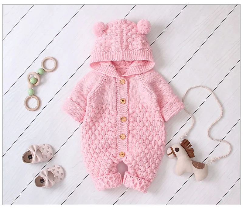 Baby Knitted Rompers Cartoon Bear Knitted Onesies Spring Autumn Newborn Boys Jumpsuits Long Sleeve Toddler Sweater Children Overall