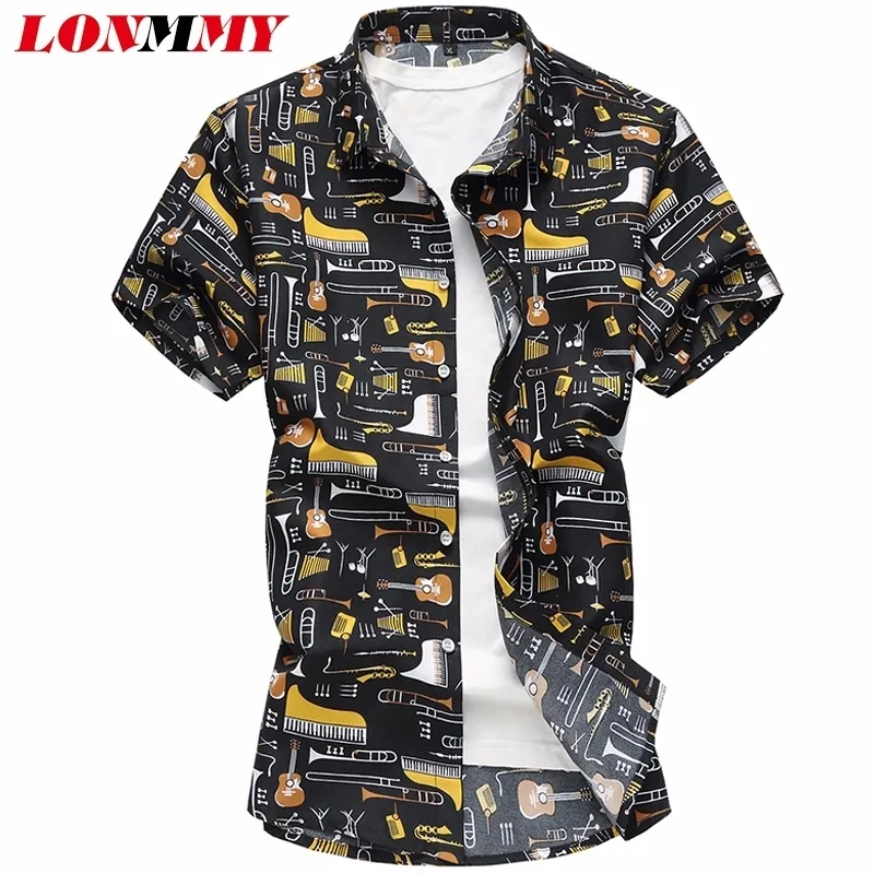 Lonmmy 6XL 7xL Цветочные Мужские Рубашки Блузки Повседневная Гитара Узор Панк Стиль с коротким рукавом Футболки Мужской Одежда Лето Y200408