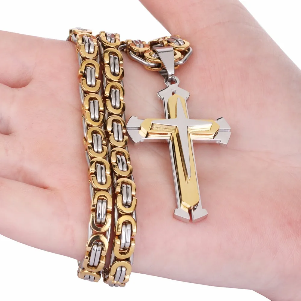 Mens Byzantine Chain Pendant Mens Gold Cross Necklace 3 Mens Byzantine Chain Pendant Mens Gold Cross Necklace 3