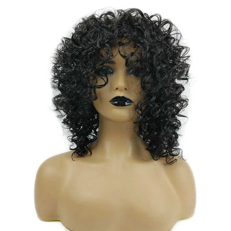 Afro Kinky Curly Synthetic Wig 18 Inches Simulation Human Hair Wigs Hairpieces for Black and White Women K143