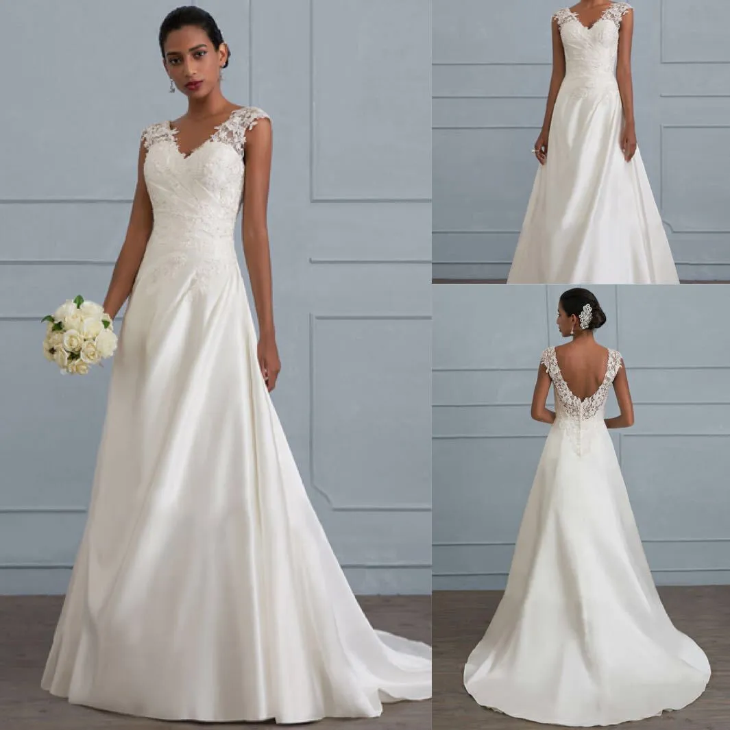 Frauen Mode Westlichen Hochzeit Chiffon Sexy Spitze Open Back Hohl Transparent Sling Niedrigen Kragen Plus Größe Kleid Brautkleid Y0118