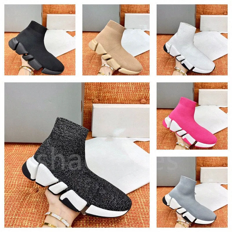 Designer Knitting Boots Casual Shoes Luxury Women Men Leather Lace Up Platform Overdimensionerad Speed ​​2.0 Sole Sneakers Spenhd Lady Black White Red Speaks Booties Paris