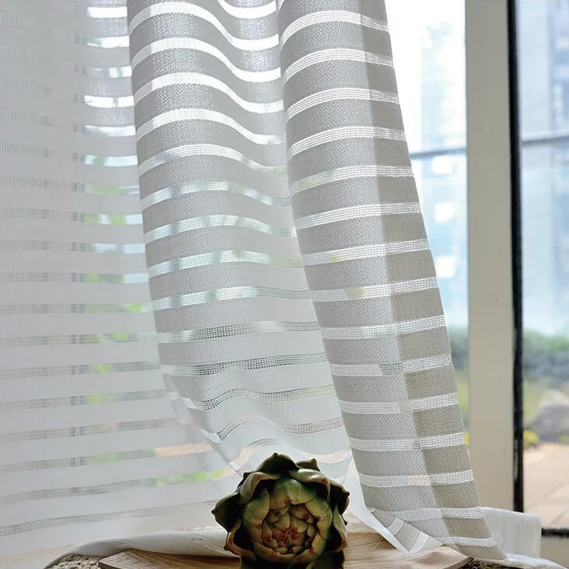 Sunny Solid Stripe Voile Finestra Tenda trasparente per soggiorno camera da letto GIGIZAZA Tulle Drape Stripe Process Colore bianco LJ201224