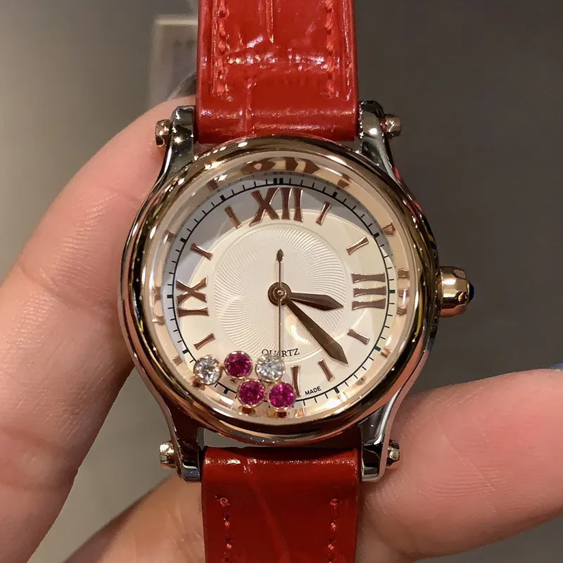 New Fashion Top Quality Woman Classic Design Watches Bracelet Happy Diamonds Lady Sports Wristwatch Genuine Leather Montres De Luxe Reloj