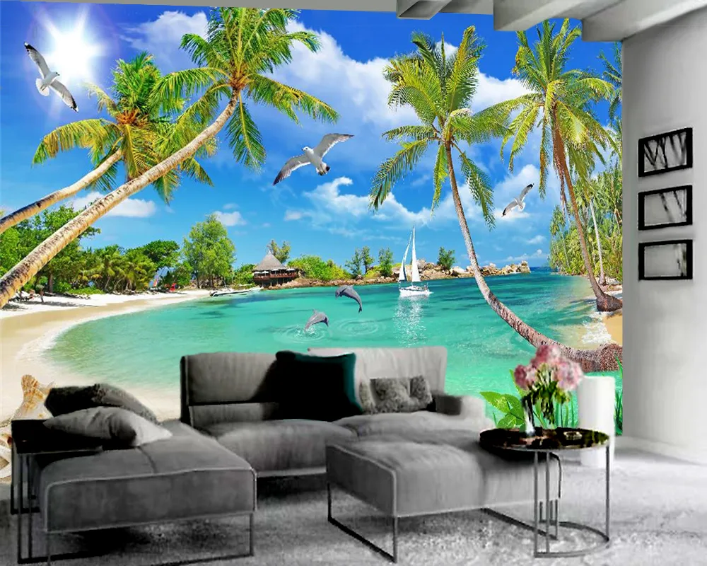 3D animal papel de parede lindo seascape golfinho 3d papel de parede interior tv fundo parede decoração mural papel de parede