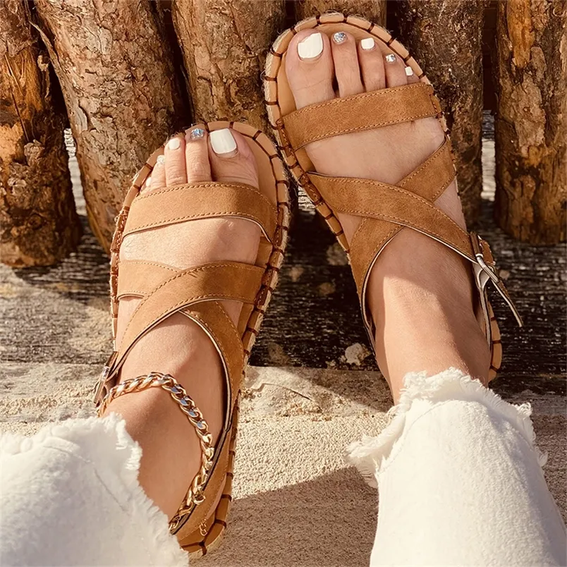 Vrouwen kruis gebonden gesp open teen sandalen vrouwelijke zomer strand leisure schoenen damesmode buiten schoenen plus size 220222