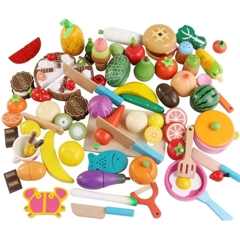 Montessori Wooden Kitchen Food Play Set Set For Girls Miniature Vegetables  And Fruits For Pretend Play LJ201211 From Cong05, $14.9