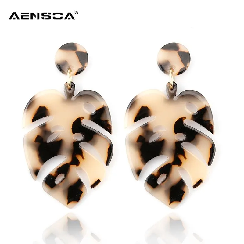 AENSOA léopard feuilles boucles d'oreilles pour femmes personnalité de la mode exagérée marron acrylique acétate Pendientes boucles d'oreilles goutte bijoux