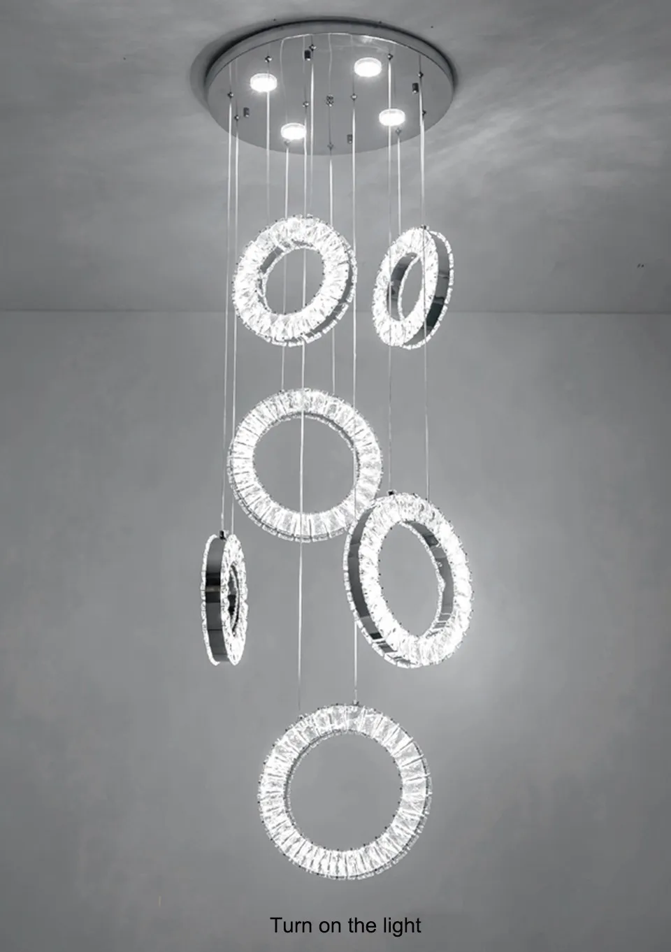 Luksusowy Nowoczesny LED Kryształowy Świearki Sufitowe Pierścienie Długa Wisząca Lampa Dla Willa Spirala Schody Światło Luster Lustre