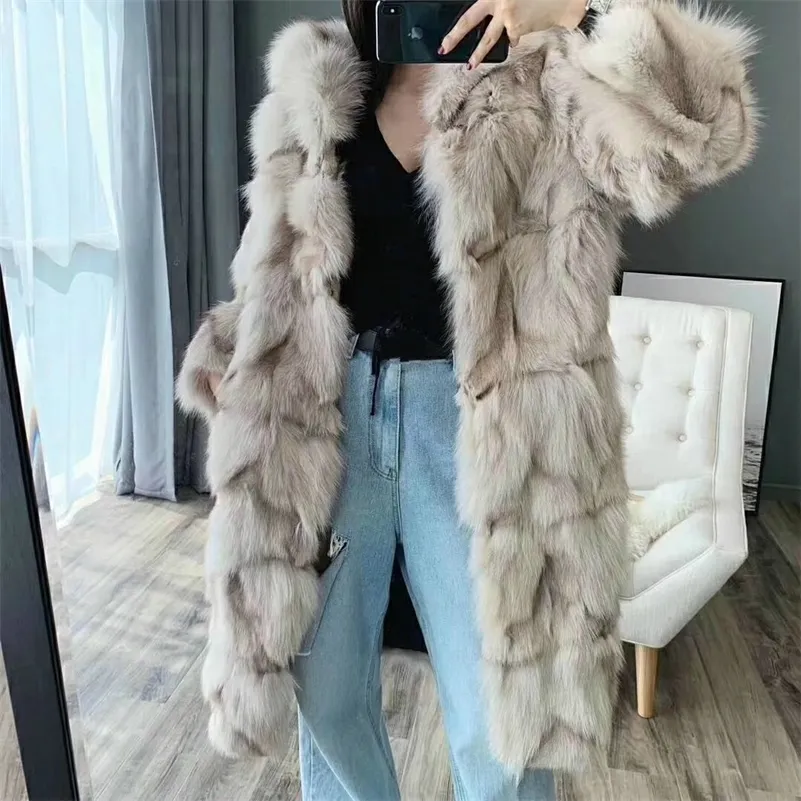 OFTBUY Brand New Fashion Long Natural Real Fox Fur Coat Winter Jacket Women Outerwear Streetwear Thick Warm Korea Loose 201212