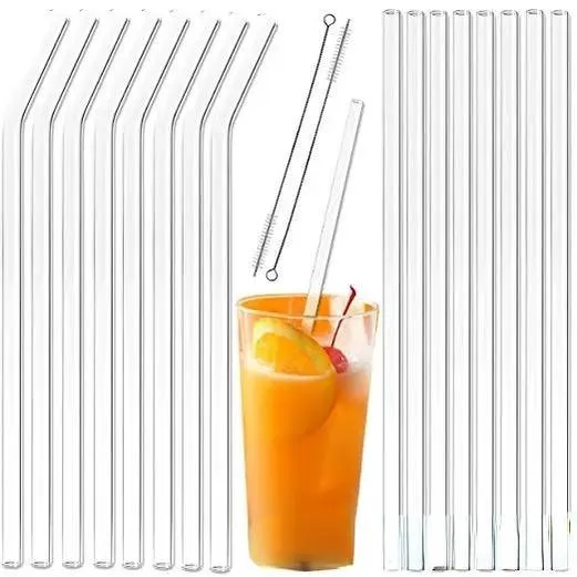 Clear Glass Straw 200*8mm Reusable Straight Bent Glass Drinking Straws with Brush Eco Friendly Glass Straws for Smoothies Cocktails BES121
