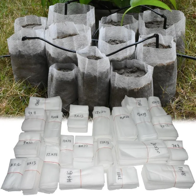 Vasos para plantadores 50-100PCS Sacos para cultivo de mudas de plantas Cogumelo flor biodegradável tecido não tecido para berçário estufa de aeração ecológica