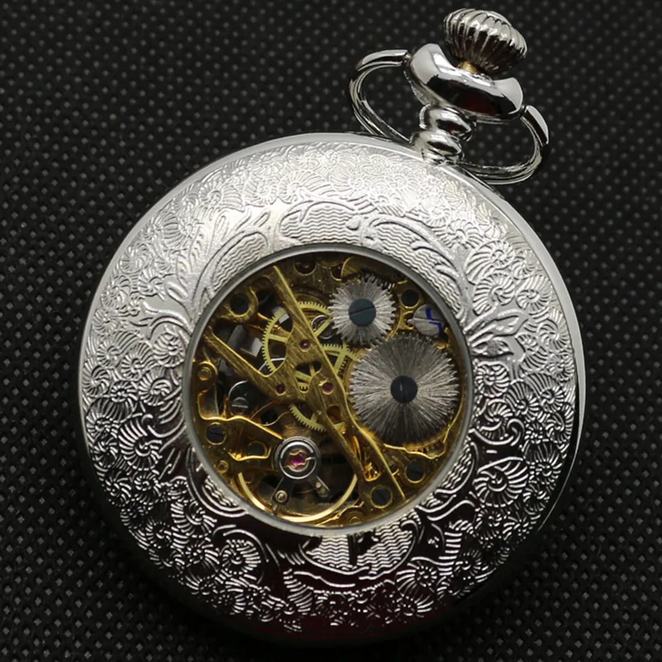  Hand Winding Mechanical Pocket Watch Sliver Dial Luxury Men Fob Watches Customized Retro Clock Father Present Necklace reloj (2)