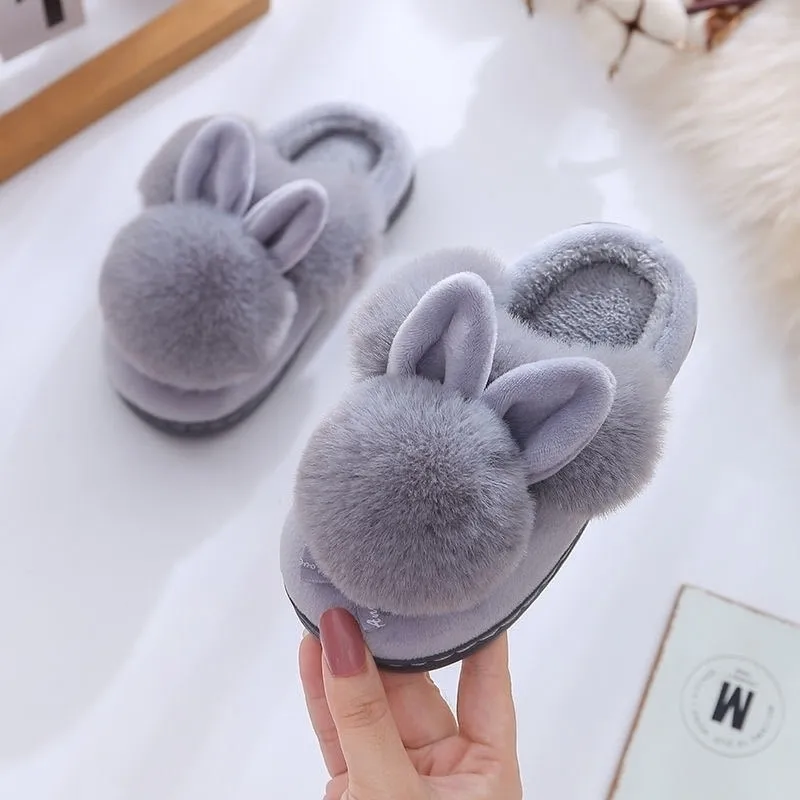 Kinder Winter Hausschuhe Infant Baby Pelz Ball Weiche Hausschuhe Kinder Plüsch Indoor Hause Slipper Bowtie Schuhe Für Kleinkind Mädchen 201130