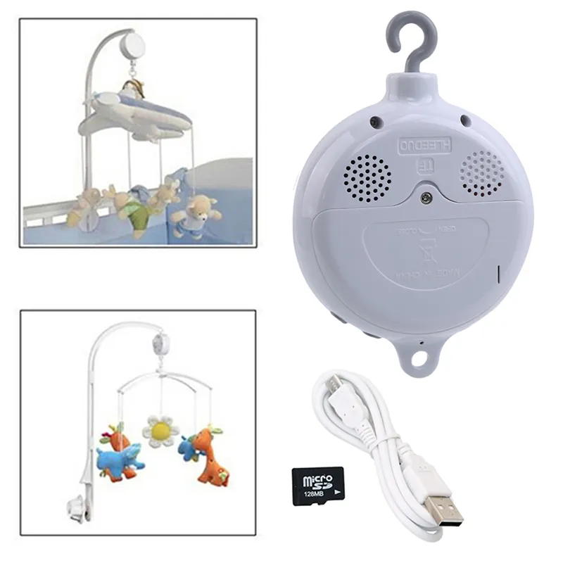 Song Rotary Baby Mobile Krippe Rasseln Bett Glocke Spielzeug Batteriebetriebene Bewegung Musik Box Kinderwagen Hängende Glocke Spielzeug + 128 MB SD Karte LJ201113